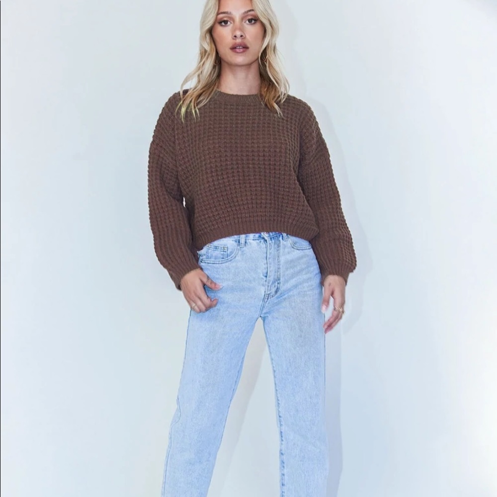 NWT Princes Polly KOBIE BALLON SLEEVE SWEATER BROWNsz S/M - Picture 2 of 6